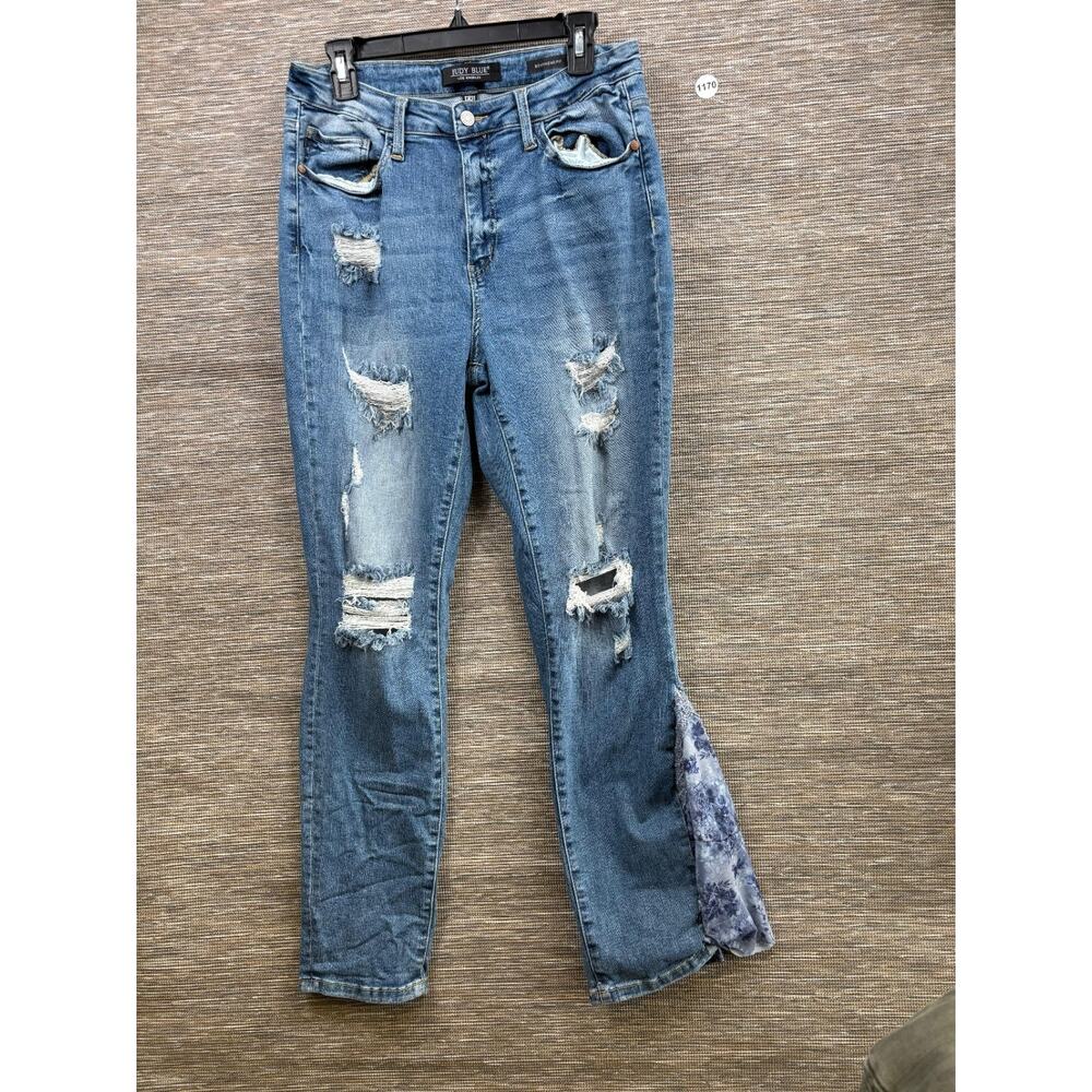 Judy Blue Boyfriend Jeans Womens 13/31 Blue Distressed Denim Stretch JB88404LT